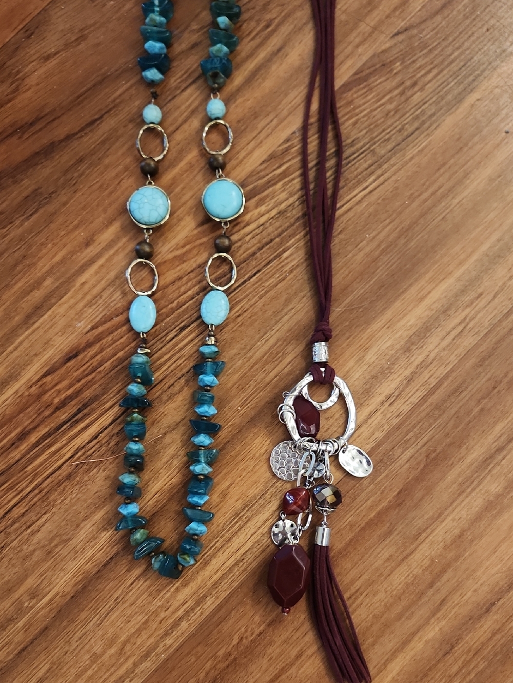Cato Turquoise Beaded Statement Necklace And Burgundy Tassel Necklace